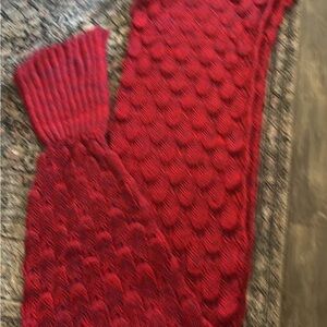 Adult sized Red Knit mermaid blanket